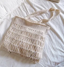 Elena Handbags Retro Cotton Knitted Shoulder Bag Fashion Casual Tote Bag