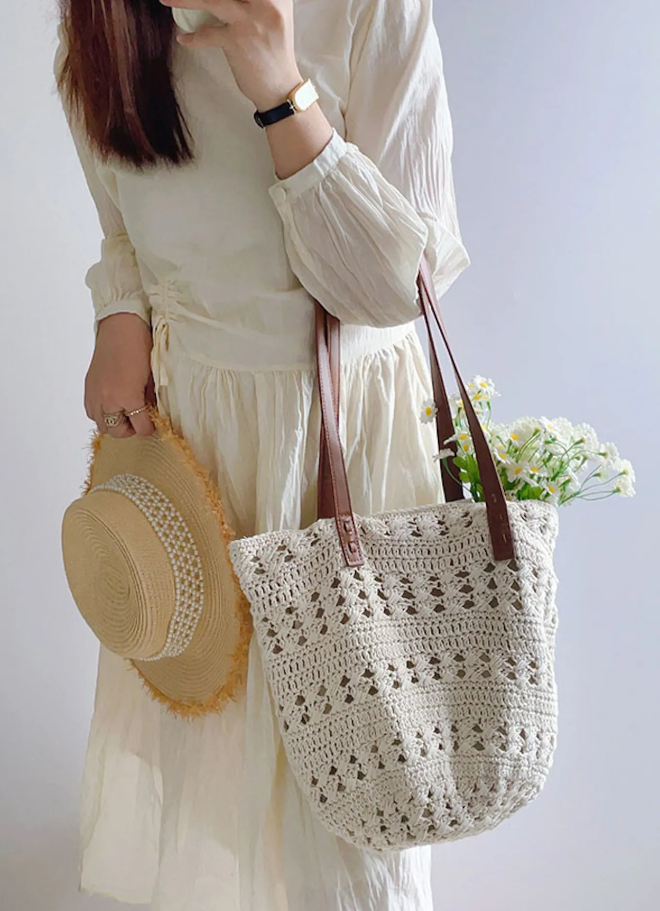Elena Handbags Retro Cotton Knitted Shoulder Bag