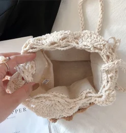 Elena Handbags Retro Cotton Drawstring Shoulder Bag
