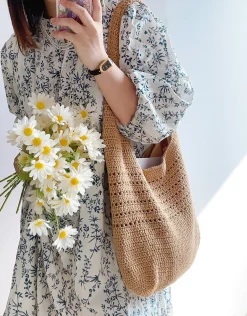 Elena Handbags Retro Cotton Knitted Shoulder Bag