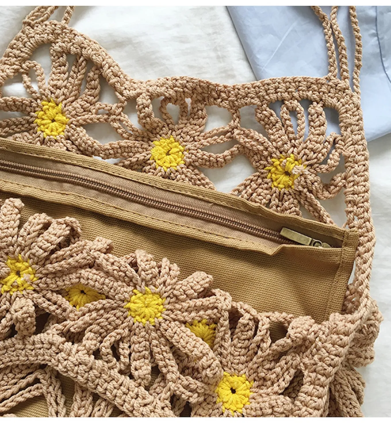 Elena Handbags Retro Daisy Cotton Knitted Shoulder Bag