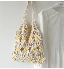 Elena Handbags Retro Daisy Cotton Knitted Shoulder Bag