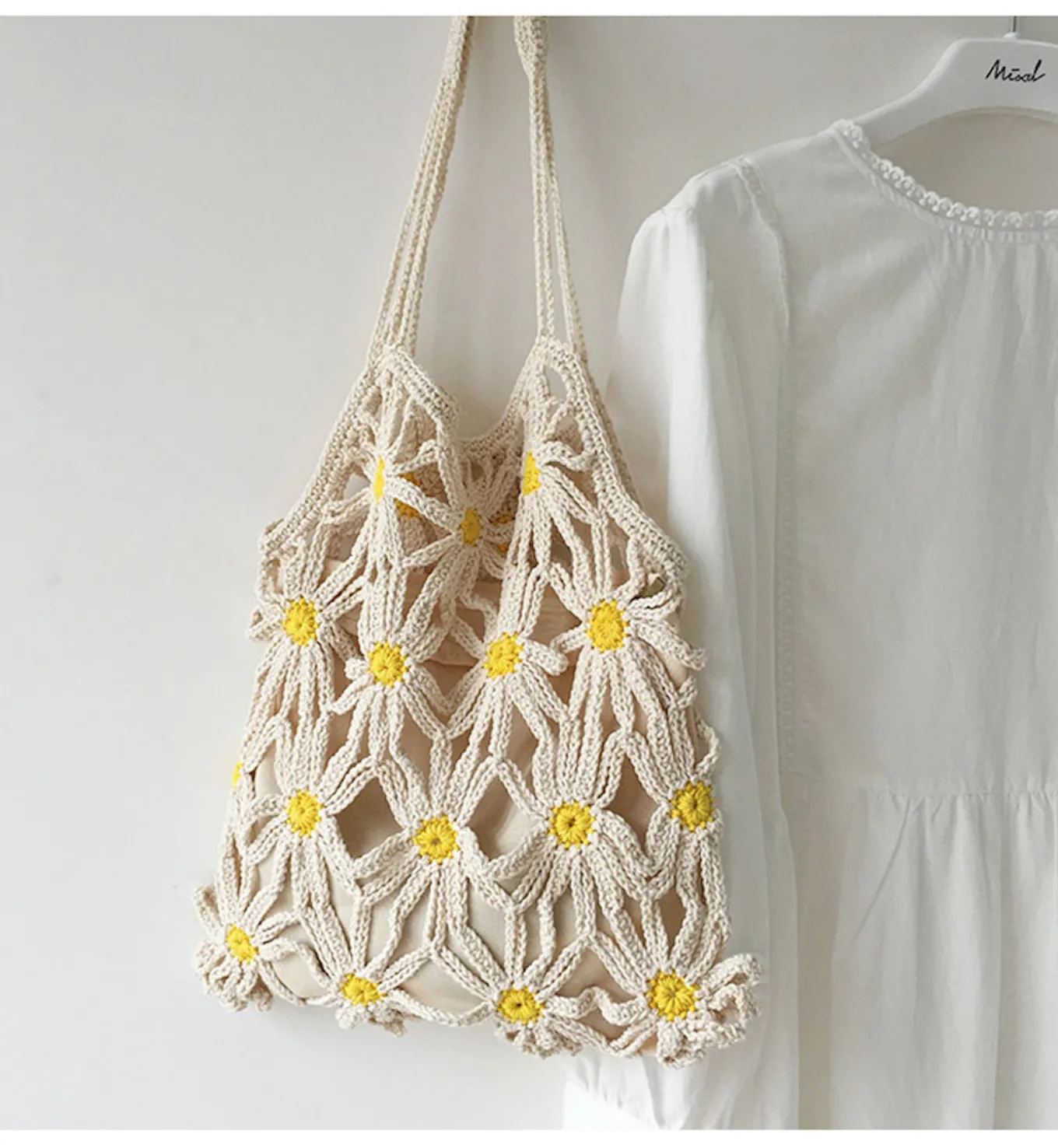 Elena Handbags Retro Daisy Cotton Knitted Shoulder Bag