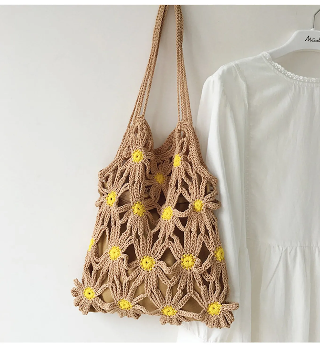 Elena Handbags Retro Daisy Cotton Knitted Shoulder Bag