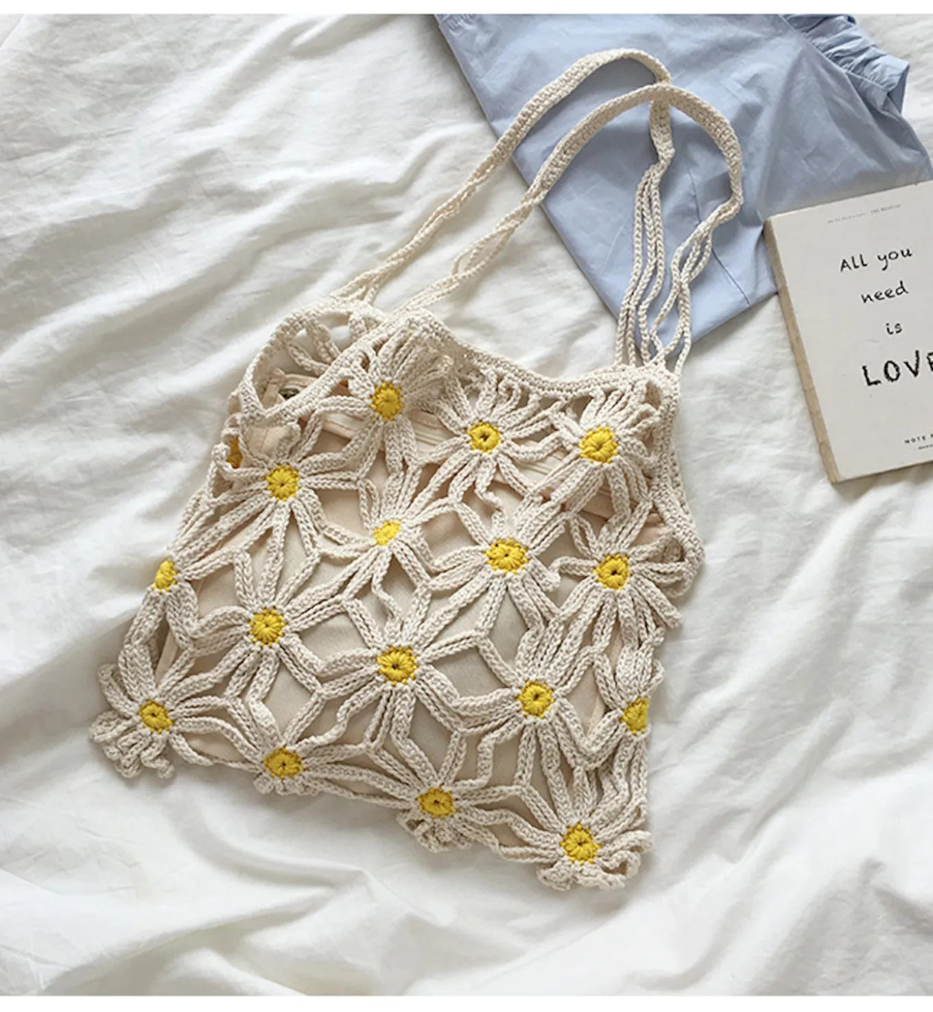 Elena Handbags Retro Daisy Cotton Knitted Shoulder Bag