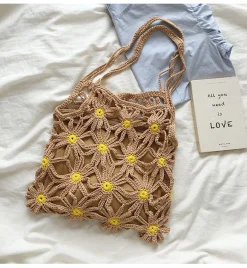Elena Handbags Retro Daisy Cotton Knitted Shoulder Bag