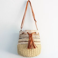 Elena Handbags Retro Fashion Straw Bucket Shoulder Bag