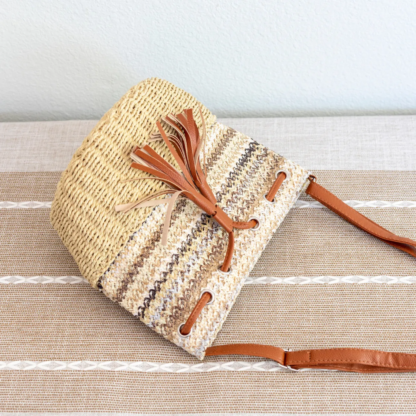 Elena Handbags Retro Fashion Straw Bucket Shoulder Bag