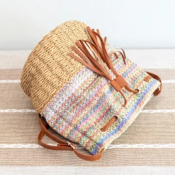 Elena Handbags Retro Fashion Straw Bucket Shoulder Bag
