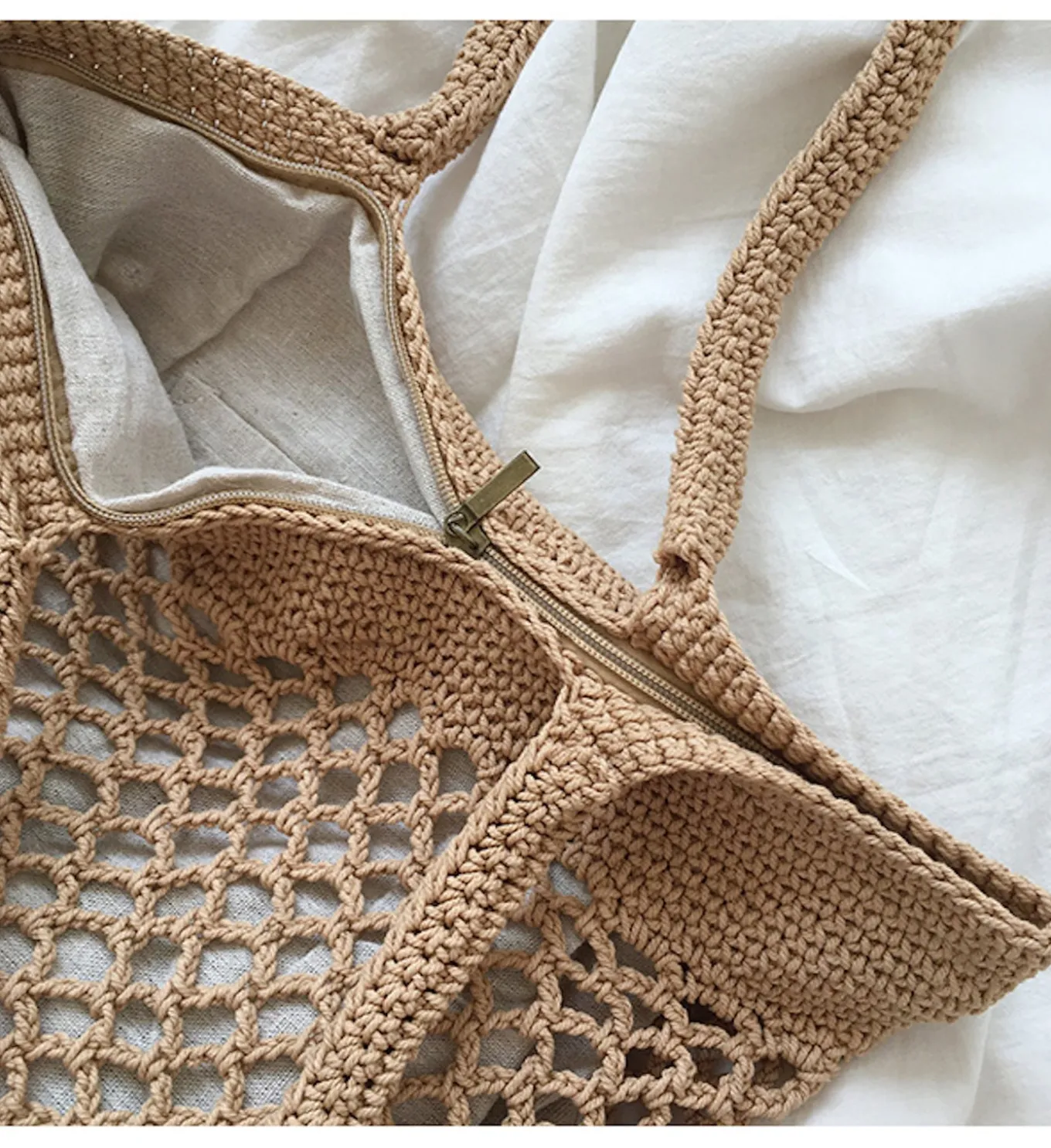 Elena Handbags Retro Fish Net Cotton Knitted Shoulder Bag