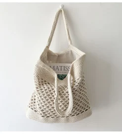 Elena Handbags Retro Fish Net Cotton Knitted Shoulder Bag