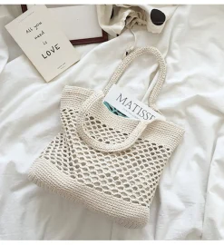 Elena Handbags Retro Fish Net Cotton Knitted Shoulder Bag