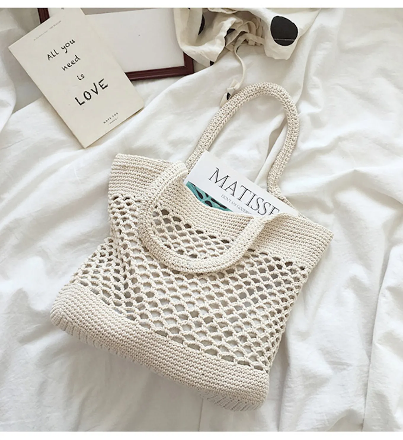 Elena Handbags Retro Fish Net Cotton Knitted Shoulder Bag