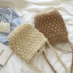 Elena Handbags Retro Straw Shoulder Bucket Bag