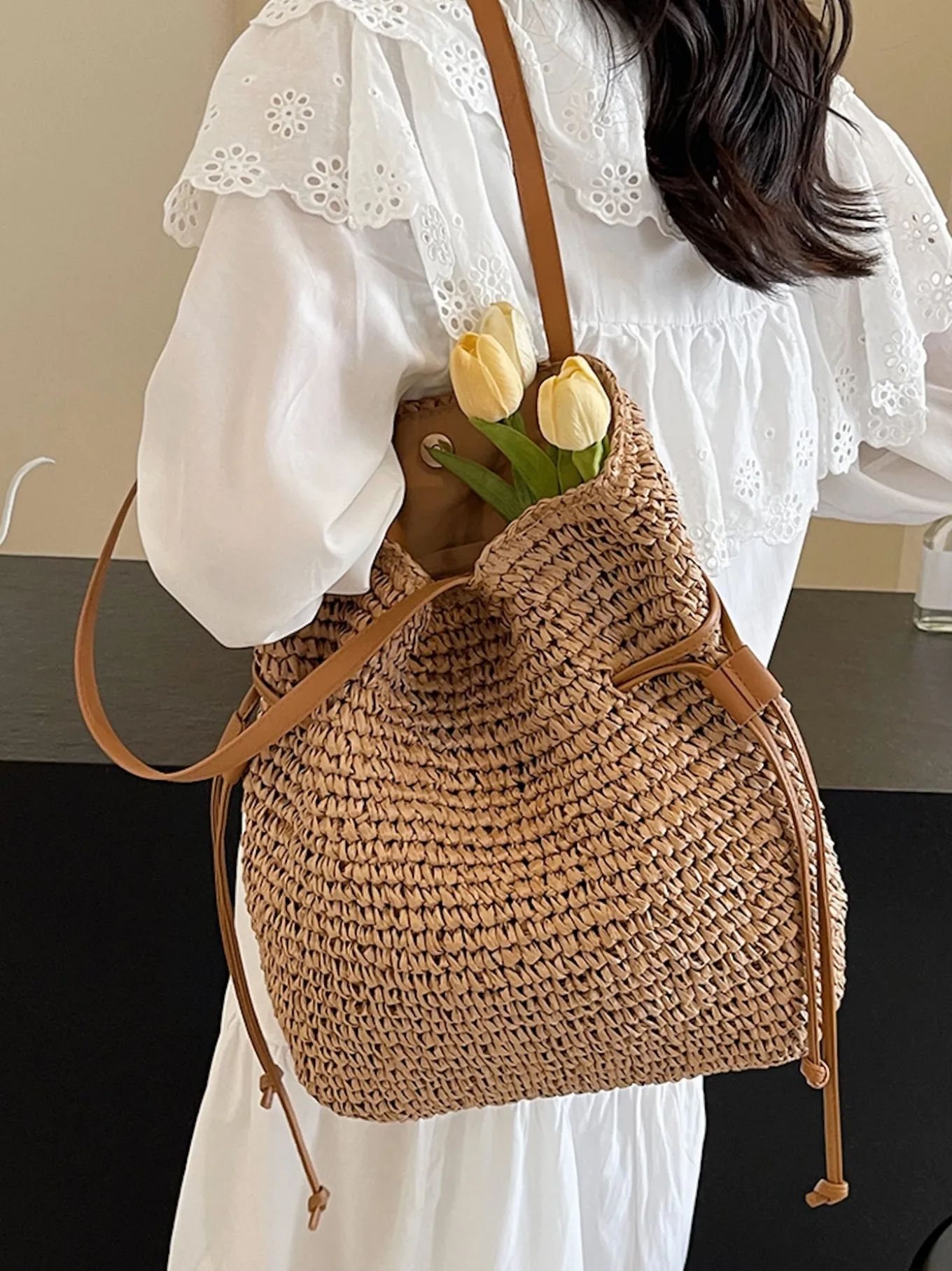 Elena Handbags Retro Straw Woven Tote Bag