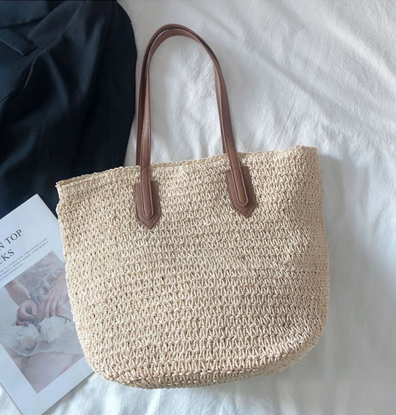 Elena Handbags Retro Straw Woven Tote Bag