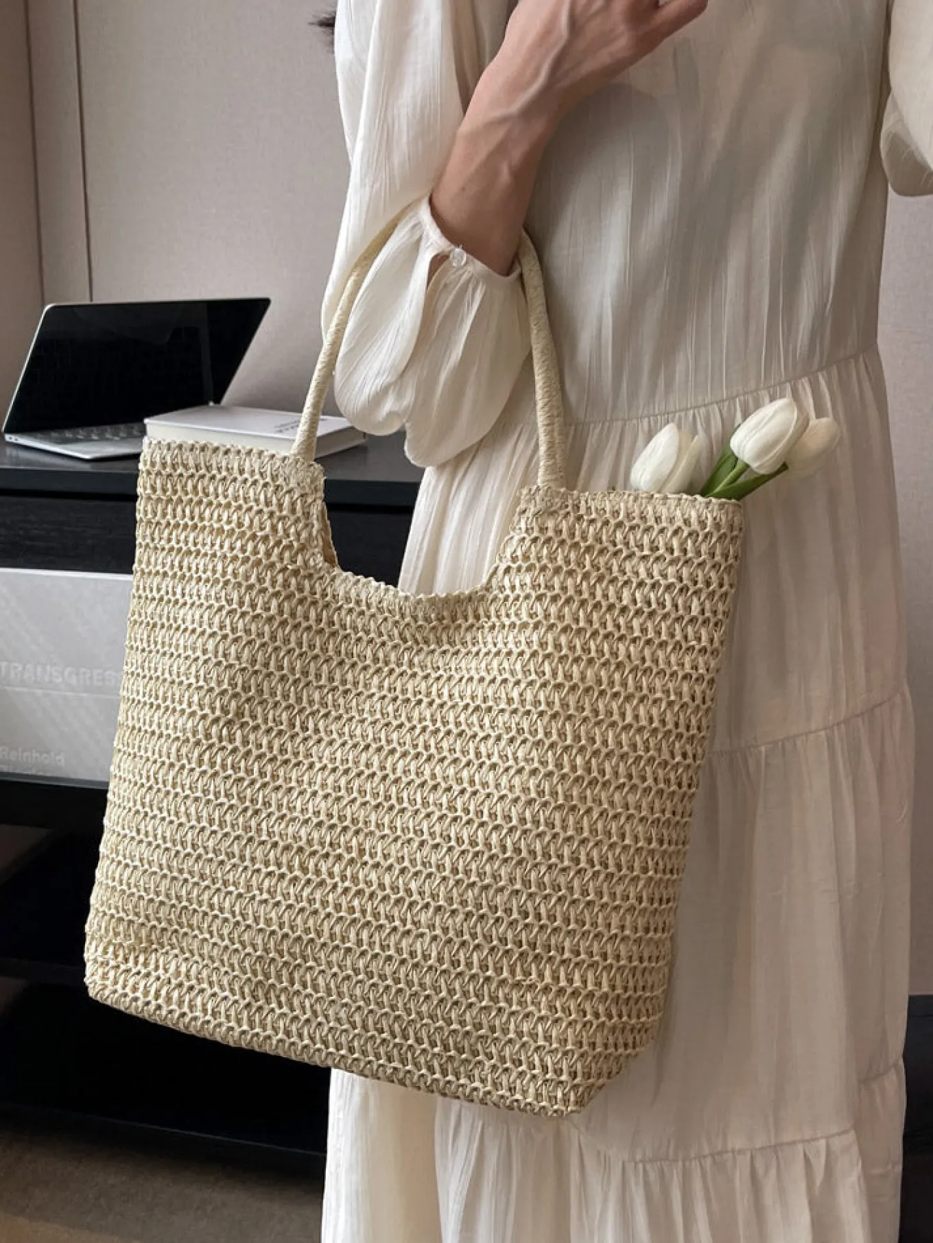 Elena Handbags Retro Straw Woven Tote Bag