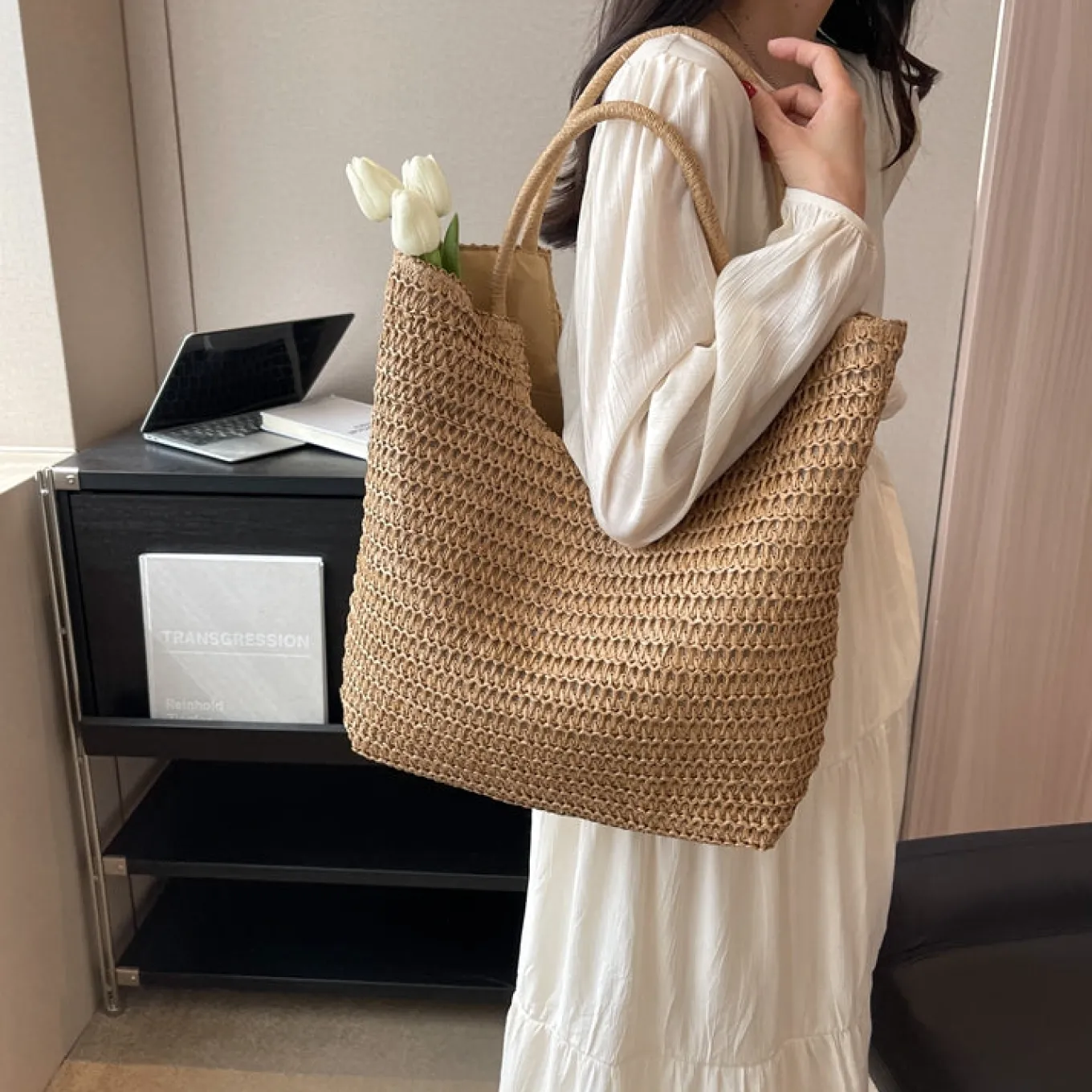 Elena Handbags Retro Straw Woven Tote Bag