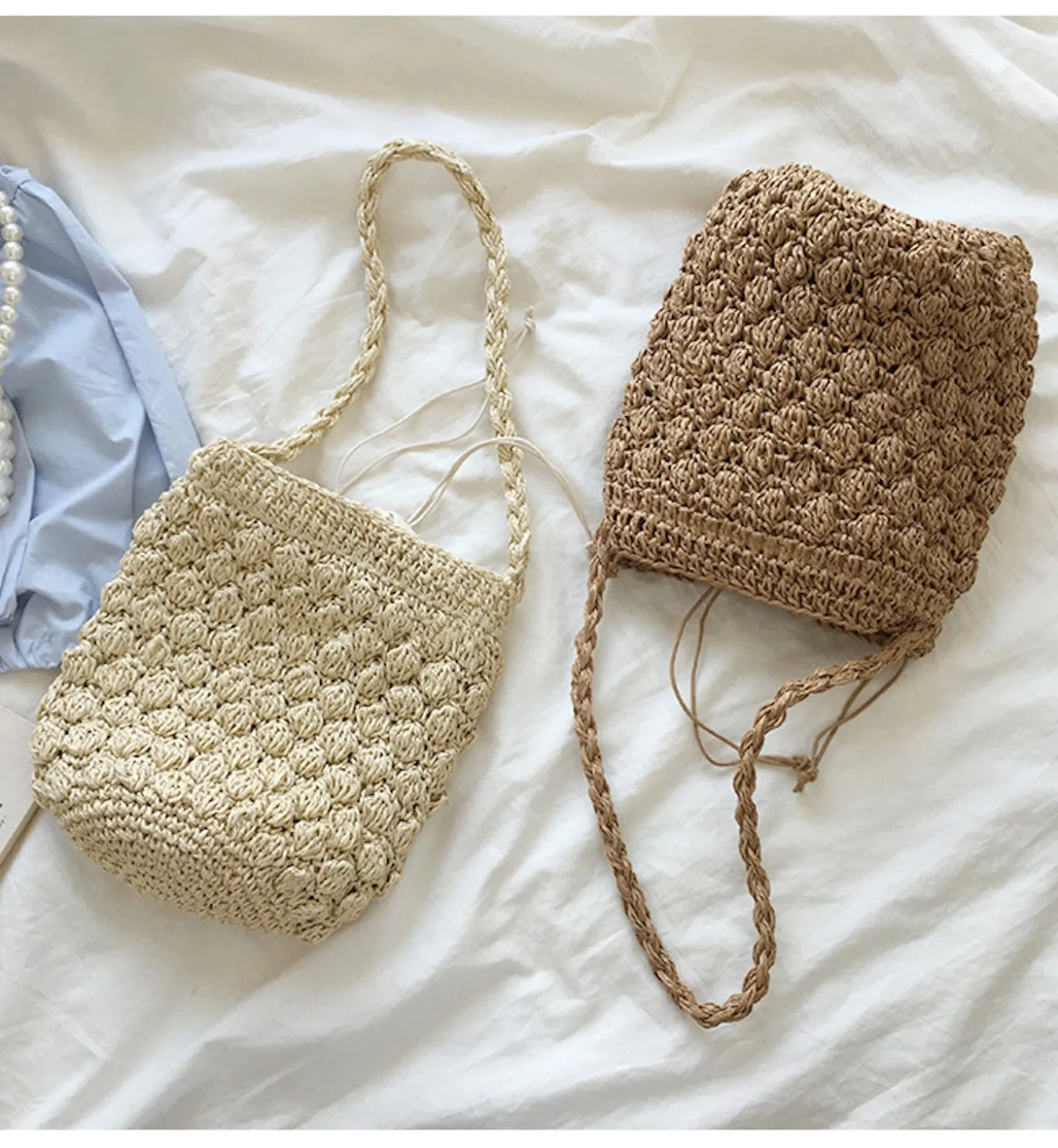 Elena Handbags Retro Straw Shoulder Bucket Bag