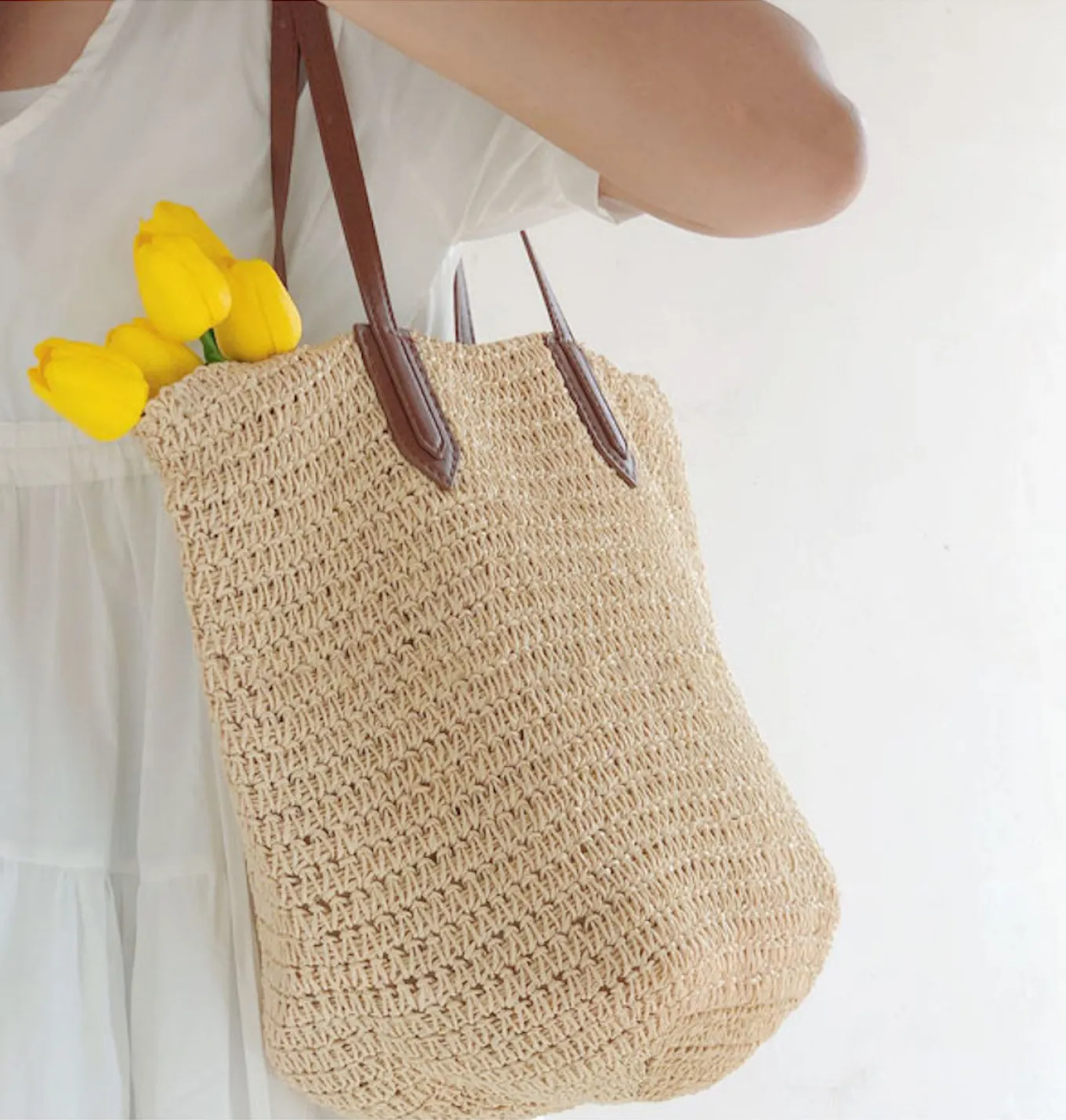 Elena Handbags Retro Straw Woven Tote Bag