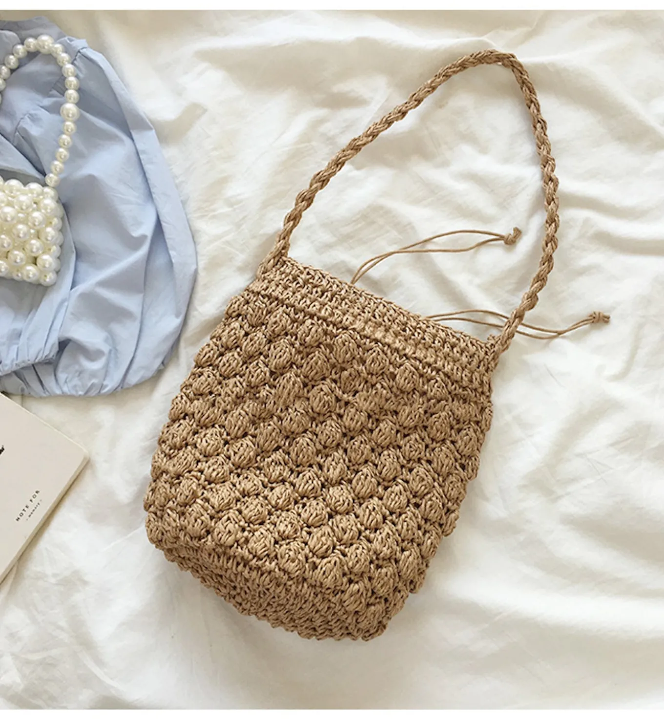 Elena Handbags Retro Straw Shoulder Bucket Bag