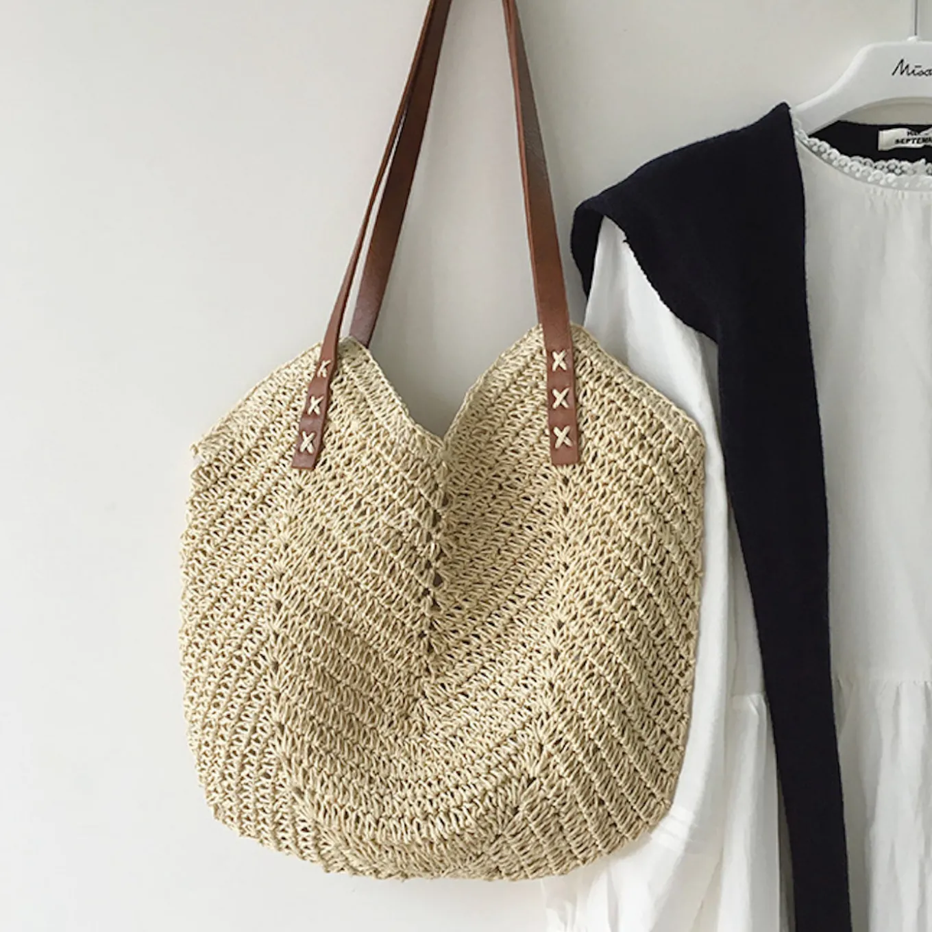 Elena Handbags Retro Straw Woven Tote Bag