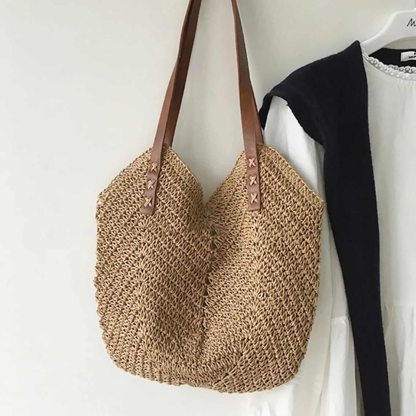Elena Handbags Retro Straw Woven Tote Bag