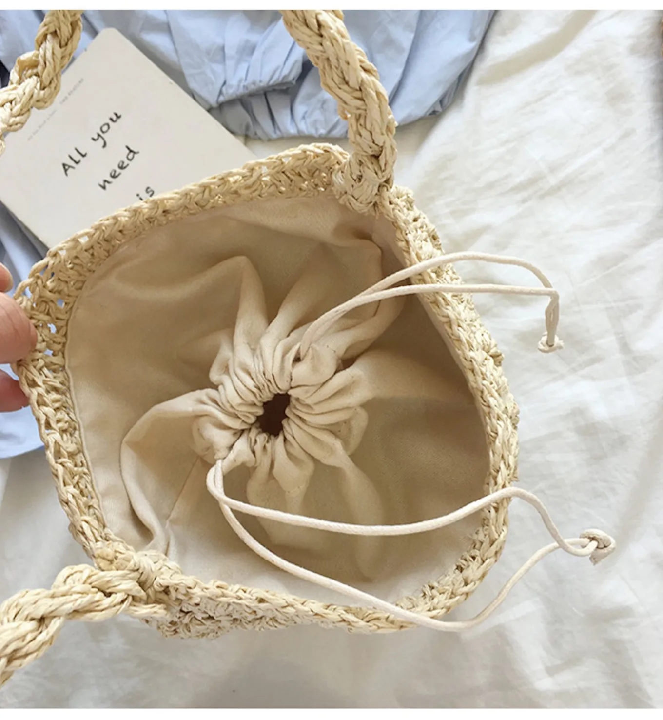 Elena Handbags Retro Straw Shoulder Bucket Bag