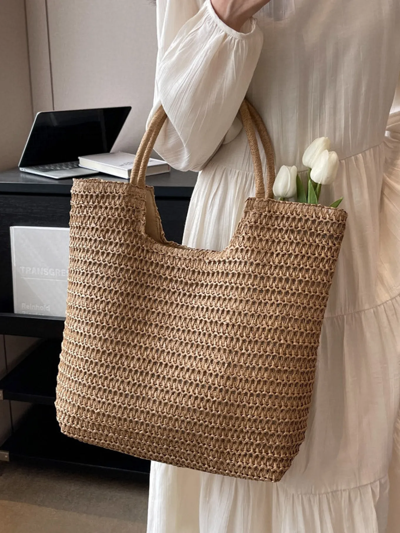 Elena Handbags Retro Straw Woven Tote Bag
