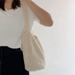 Elena Handbags Retro Style Minimalistic Cotton Bucket Bag