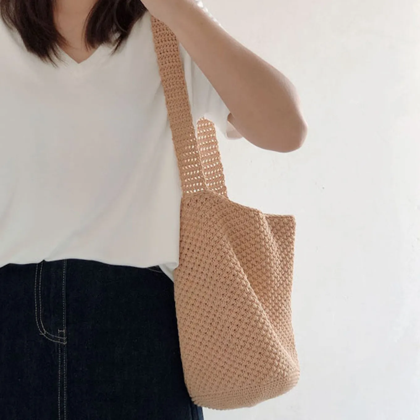 Elena Handbags Retro Style Minimalistic Cotton Bucket Bag