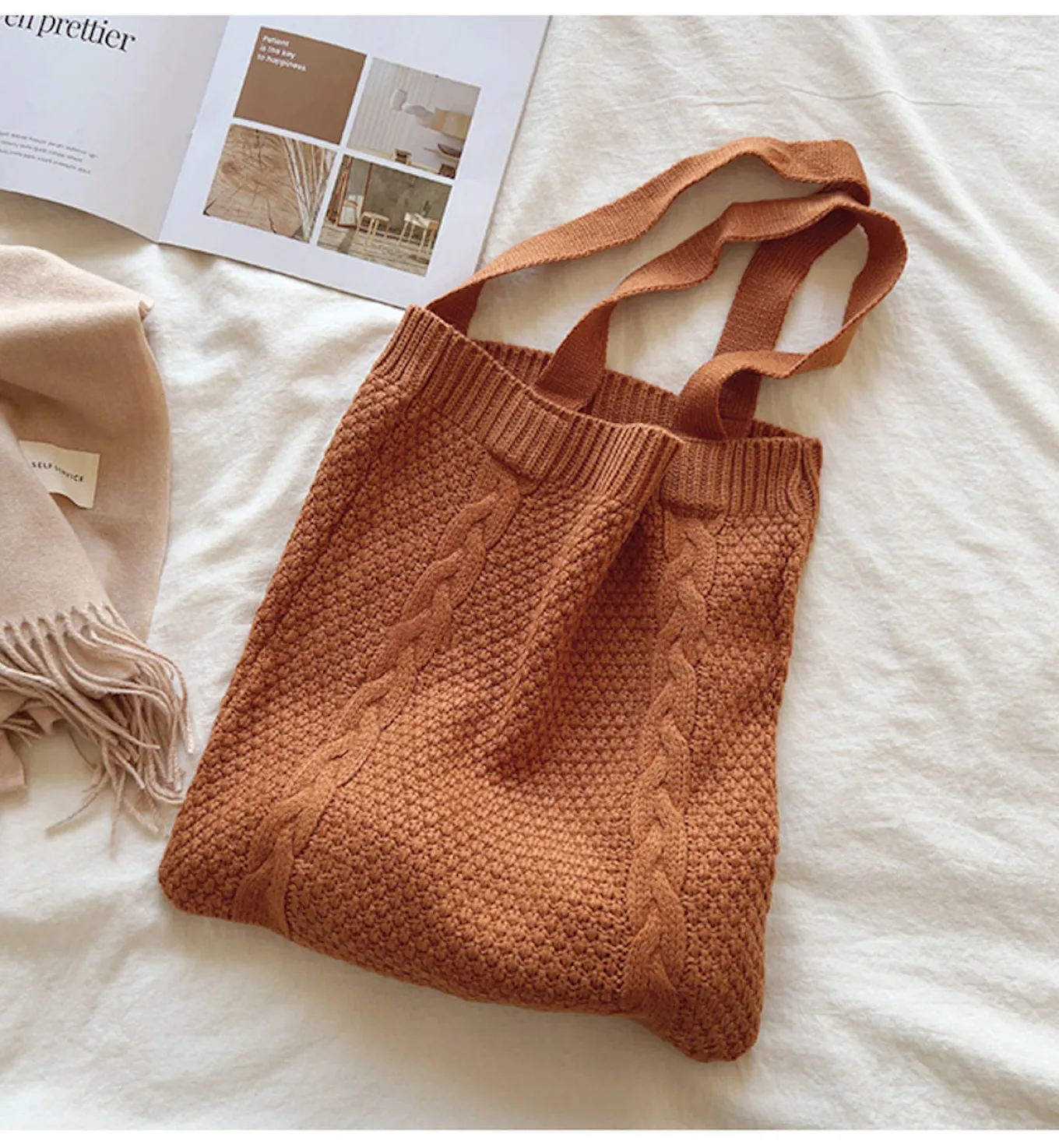 Elena Handbags Retro Twist Knit Shoulder Bag