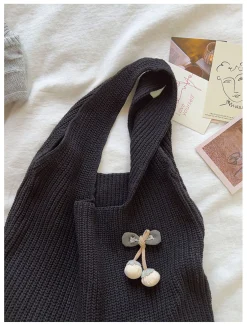 Elena Handbags Retro Twist Cotton Knitted Shoulder Bag
