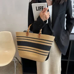 Elena Handbags Retro Woven Tote Basket Bag
