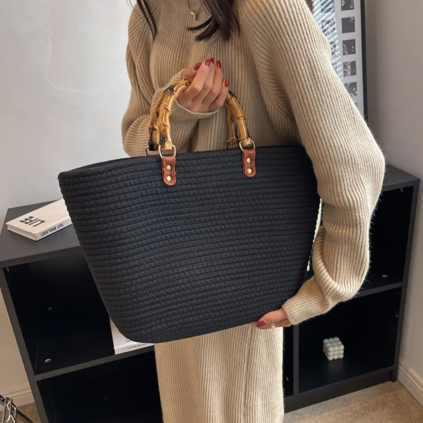 Elena Handbags Retro Woven Tote Basket Bag