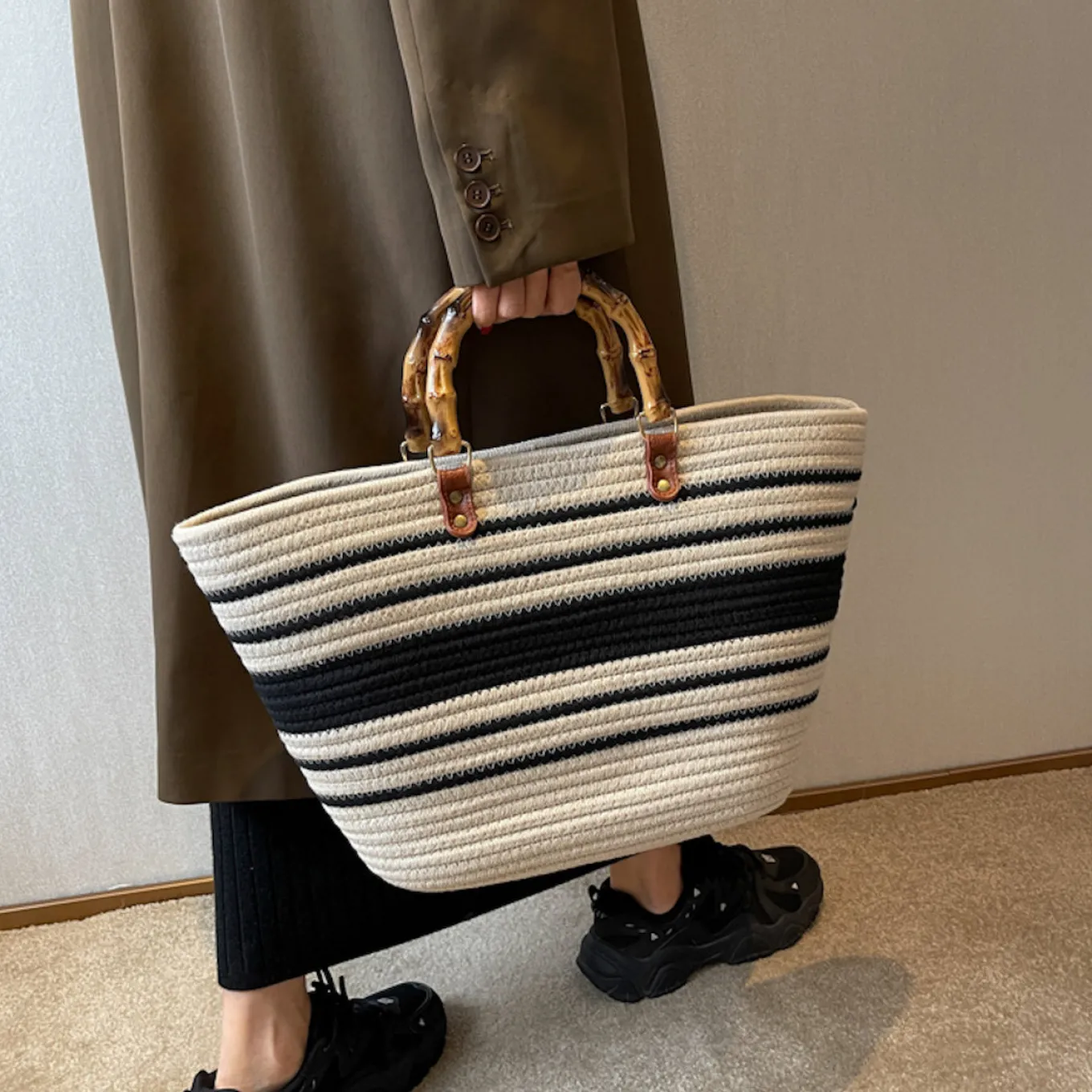 Elena Handbags Retro Woven Tote Basket Bag