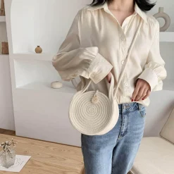 Elena Handbags Round Knit Shoulder Bag