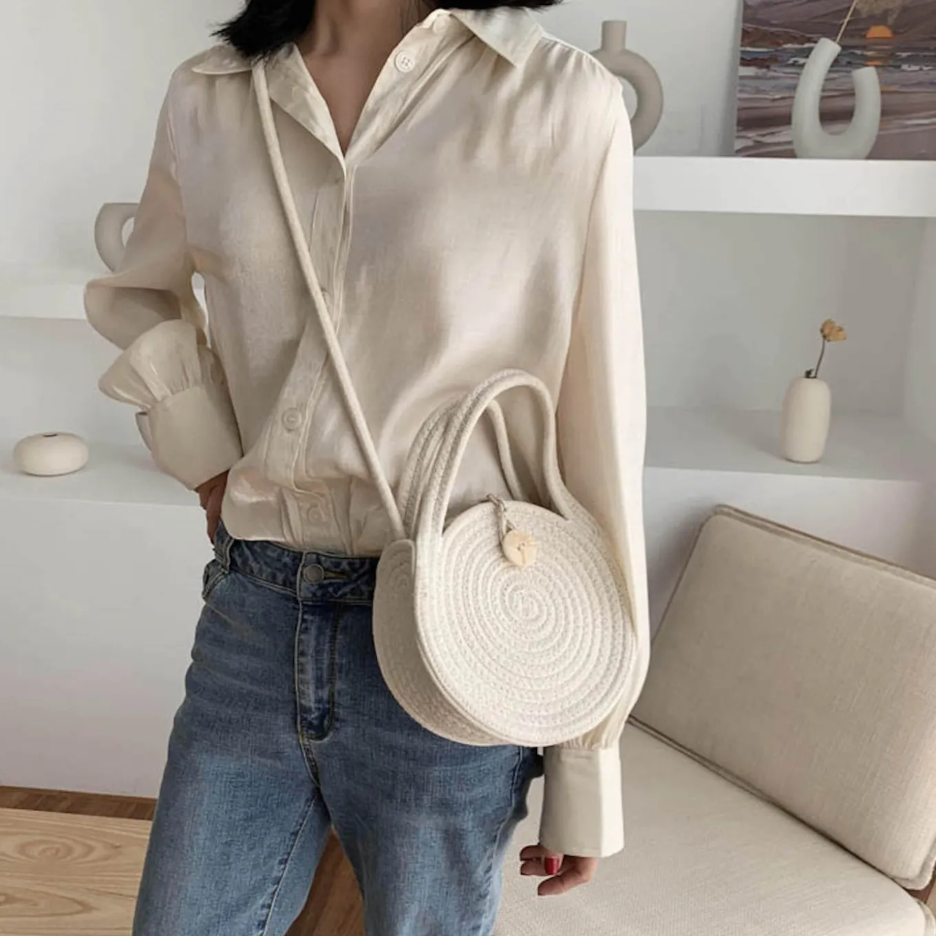 Elena Handbags Round Knit Shoulder Bag