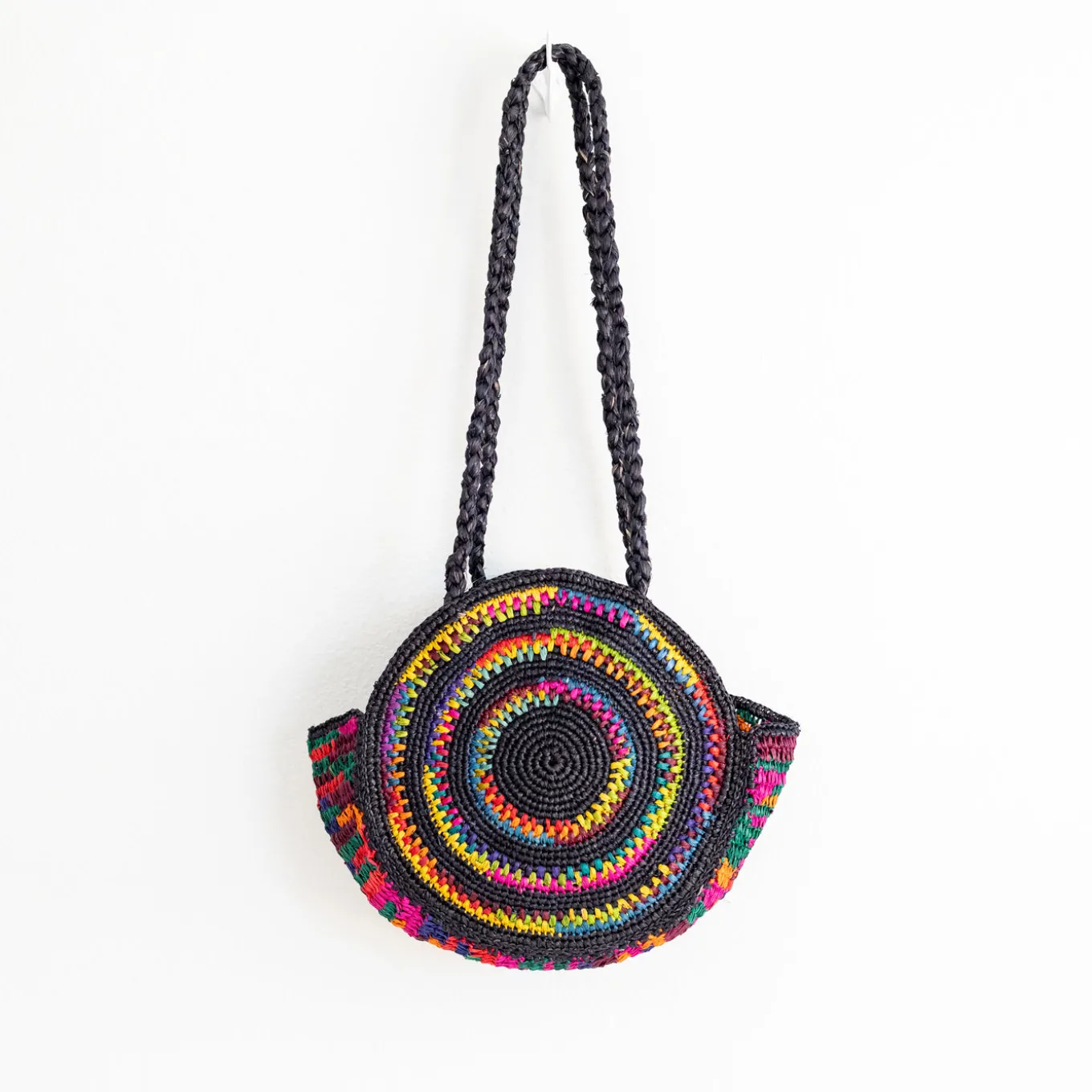 Elena Handbags Round Raffia Woven Shoulder Bag