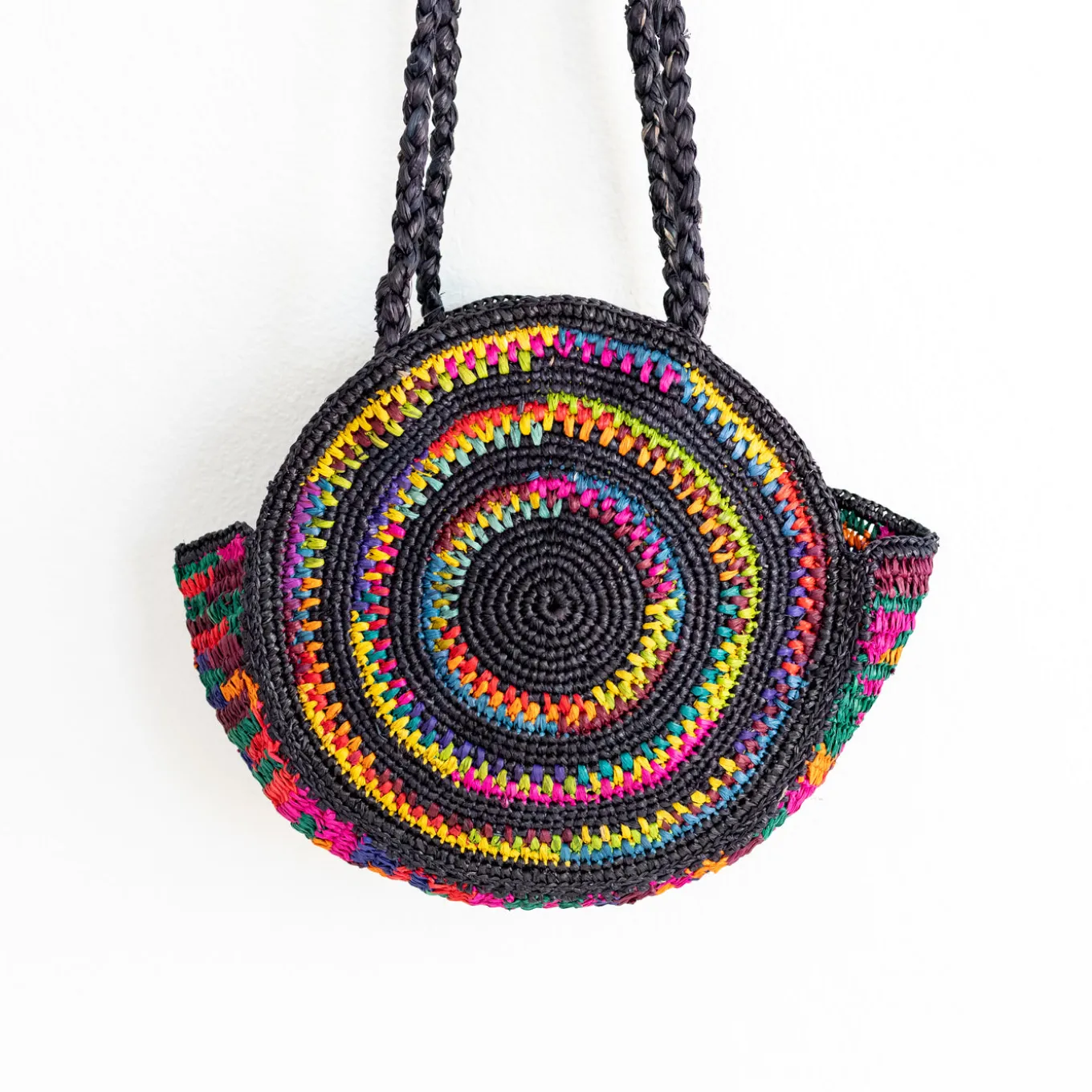 Elena Handbags Round Raffia Woven Shoulder Bag