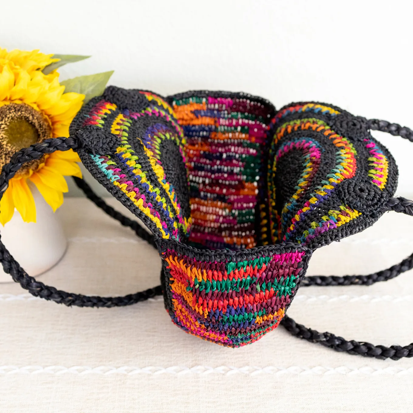 Elena Handbags Round Raffia Woven Shoulder Bag