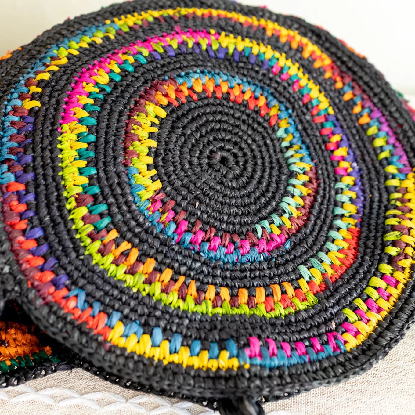 Elena Handbags Round Raffia Woven Shoulder Bag