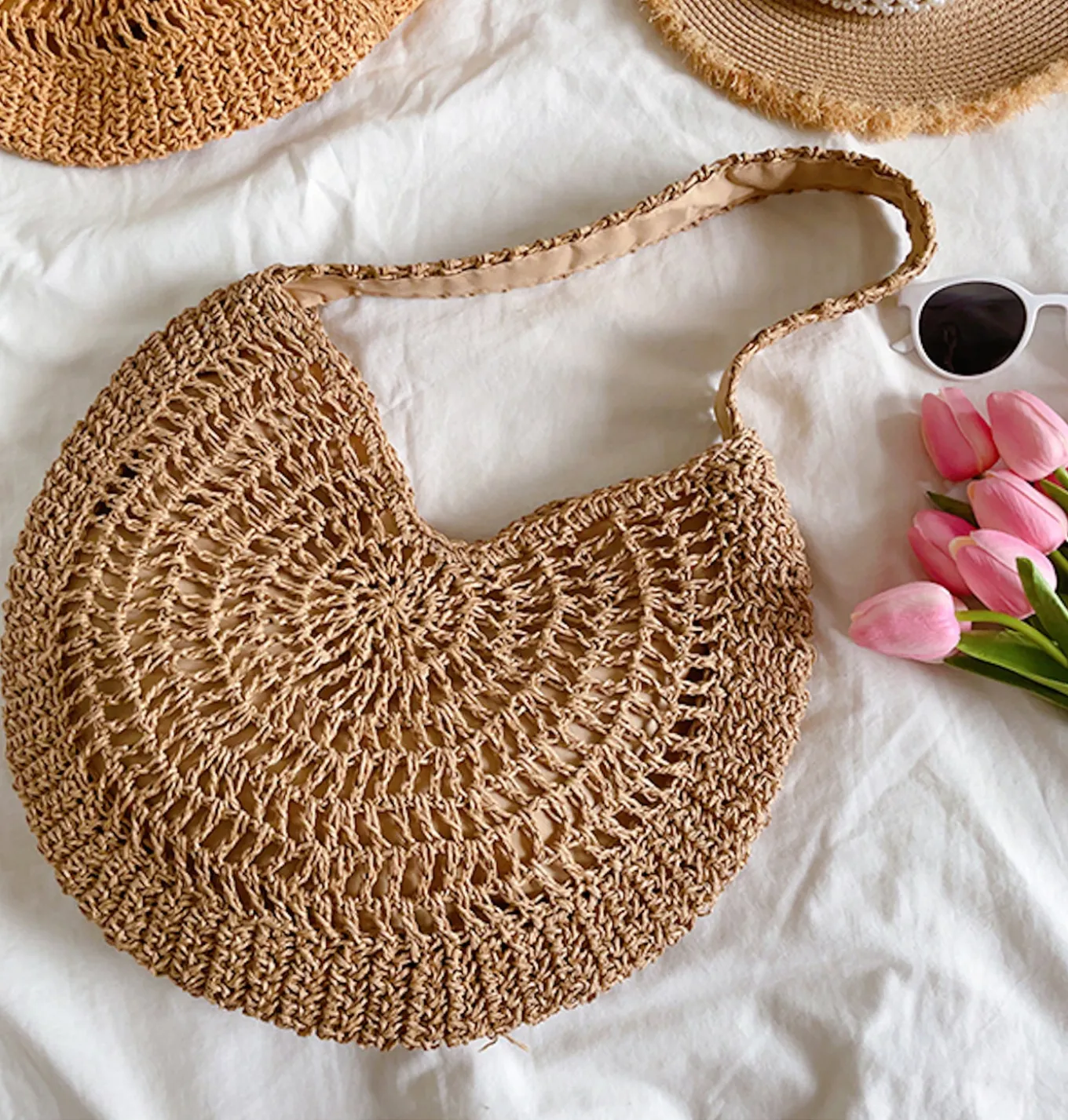Elena Handbags Round Straw Fashion Tote