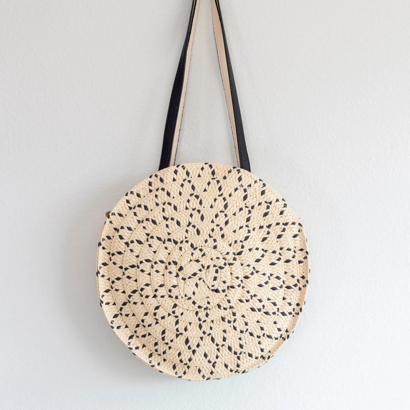 Elena Handbags Round Straw Fashion Tote