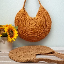 Elena Handbags Round Straw Fashion Tote