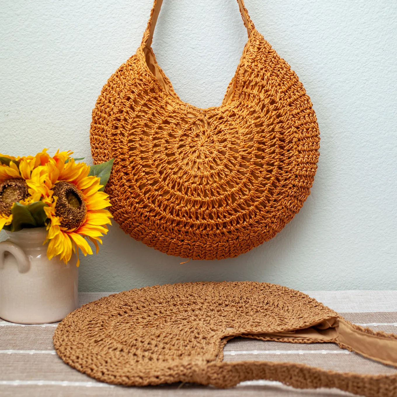 Elena Handbags Round Straw Fashion Tote