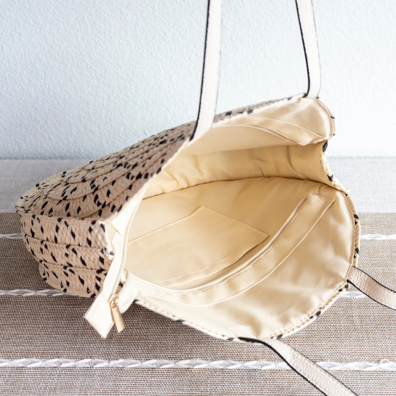 Elena Handbags Round Straw Fashion Tote