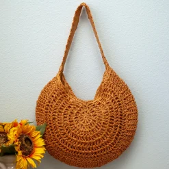 Elena Handbags Round Straw Fashion Tote