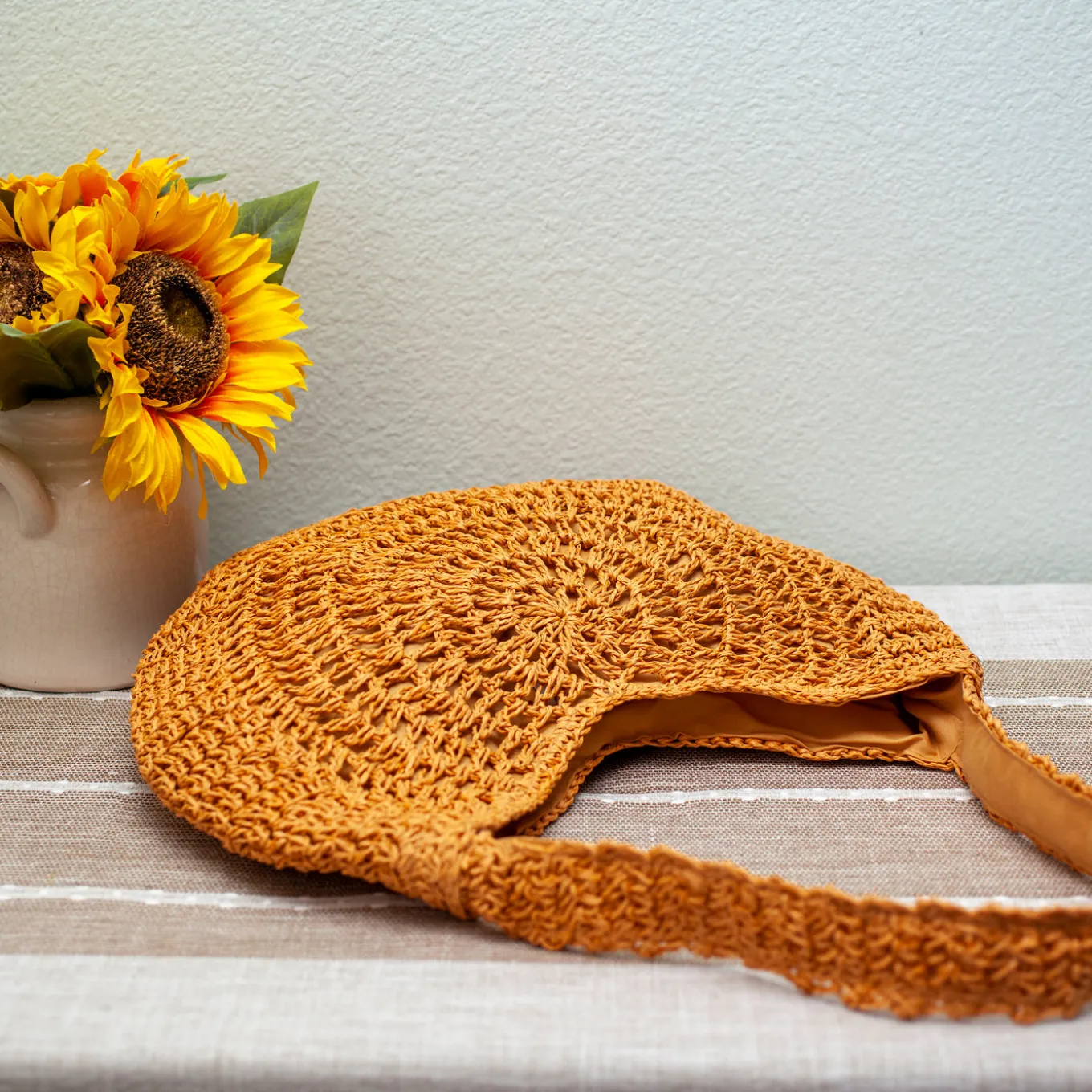 Elena Handbags Round Straw Fashion Tote