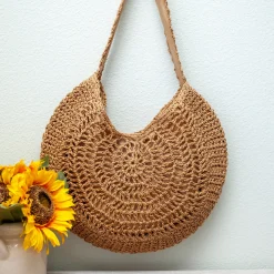 Elena Handbags Round Straw Fashion Tote